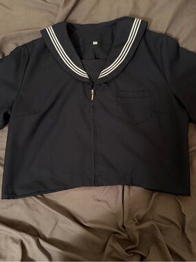 JK Kawaii Sailor-Style Navy Crop Jacket with White Trim